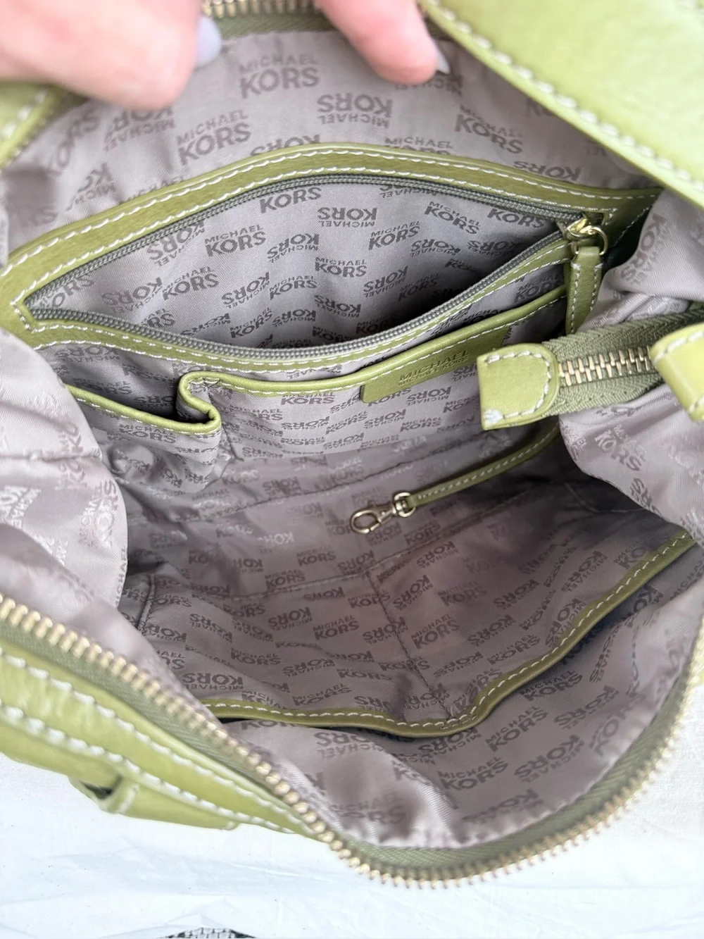 Michael Kors Olive Green Leather Studded Hobo Shoulder Bag